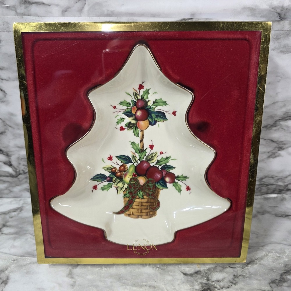 Lenox Holiday Christmas Tartan Tree Candy Dish In Box